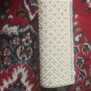 Beaded Cream Evening clutch with silver gem